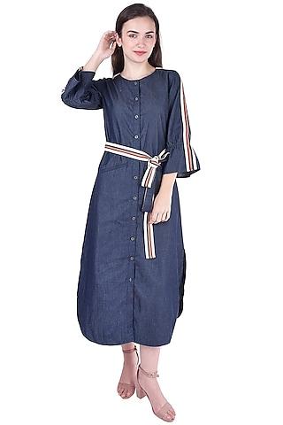 navy blue dress with belt for girls