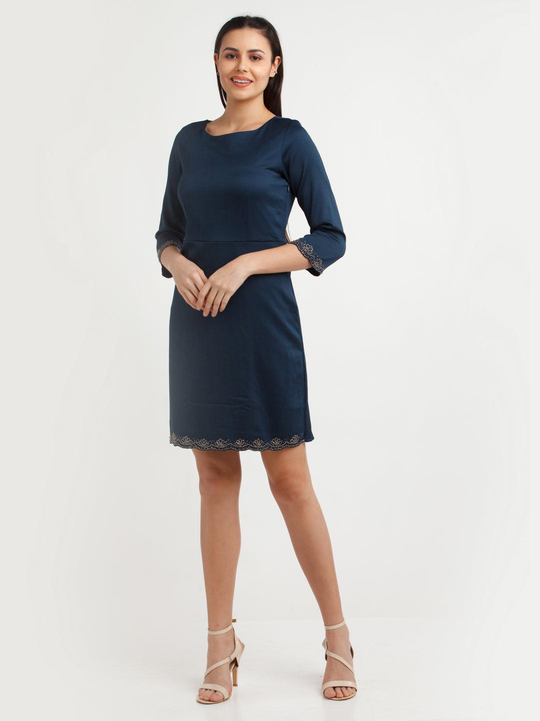 navy blue embellished mini dress for women
