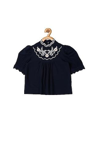navy blue embroidered boho top for girls