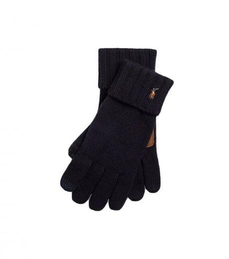 navy blue embroidered logo gloves