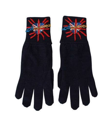 navy blue embroidered logo gloves