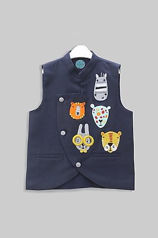 navy blue embroidered nehru jacket for boys