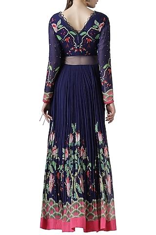 navy blue embroidered printed gown