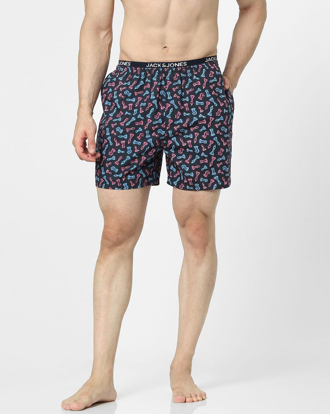 navy blue graphic print boxers