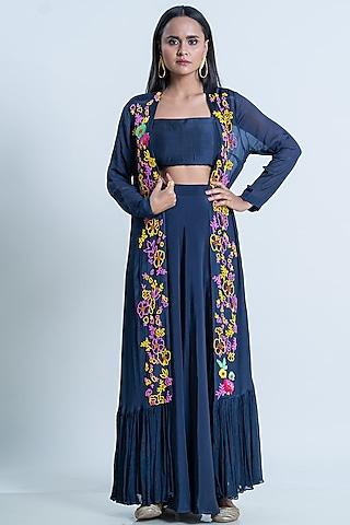 navy blue hand embroidered cape set