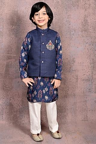 navy-blue-handloom-silk-motifs-hand-embroidered-nehru-jacket-set-for-boys