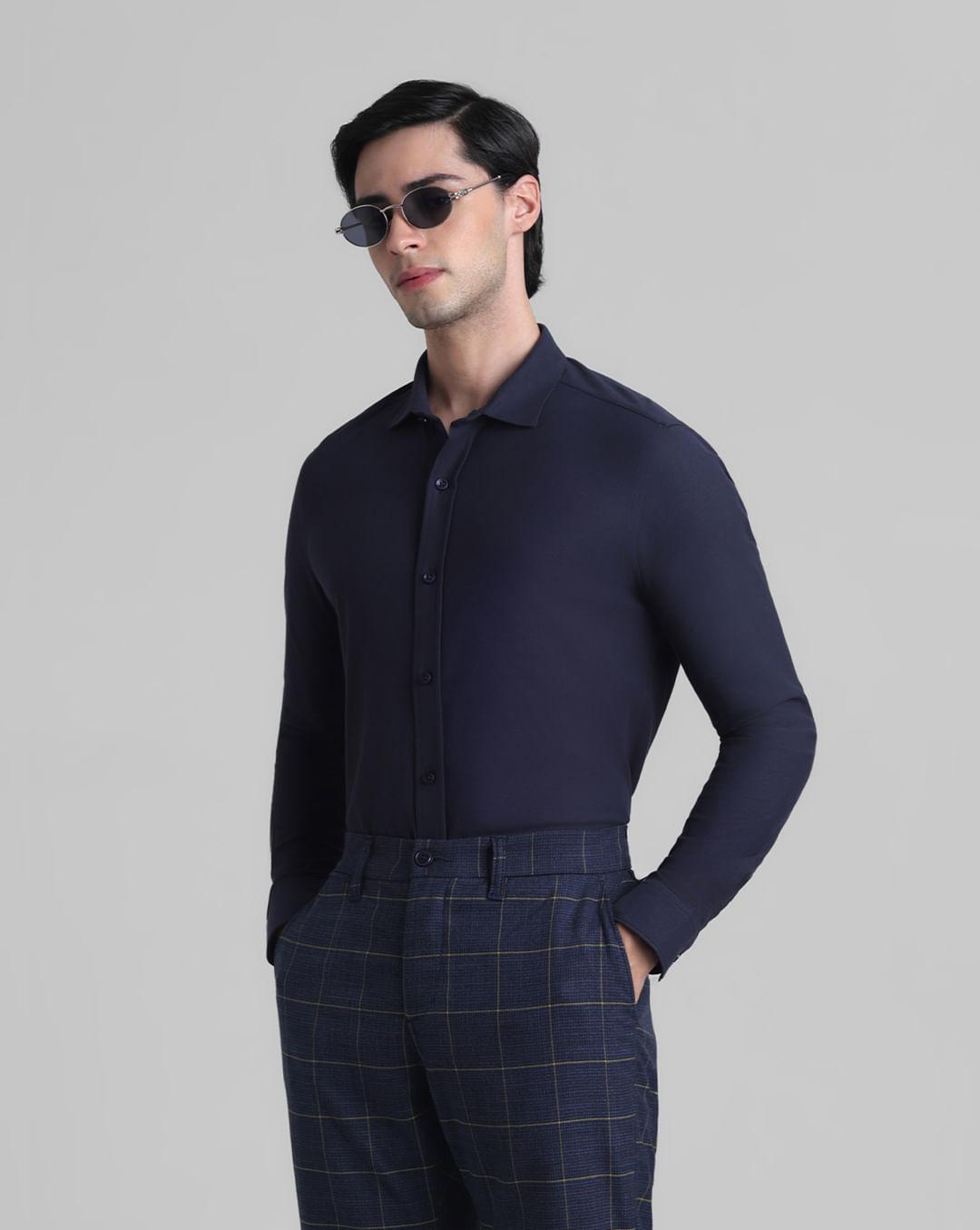 navy blue knitted full sleeves shirt