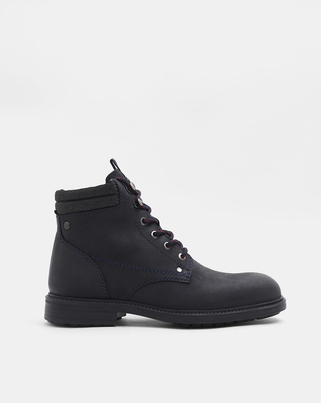 navy blue premium leather boots