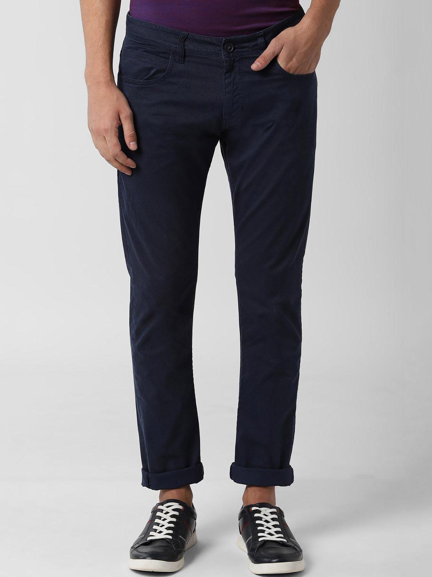 navy blue printed casual trousers