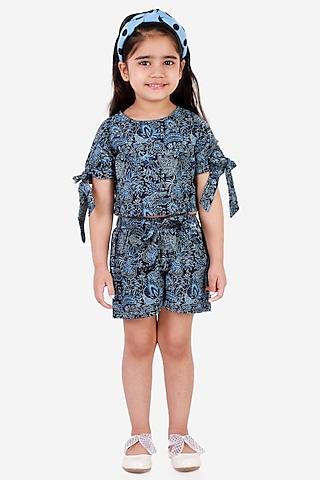 navy blue printed co-ord set for girls