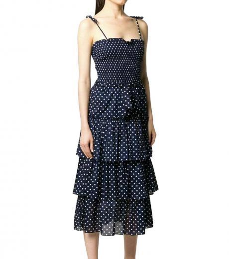 navy blue printed ruffle dress