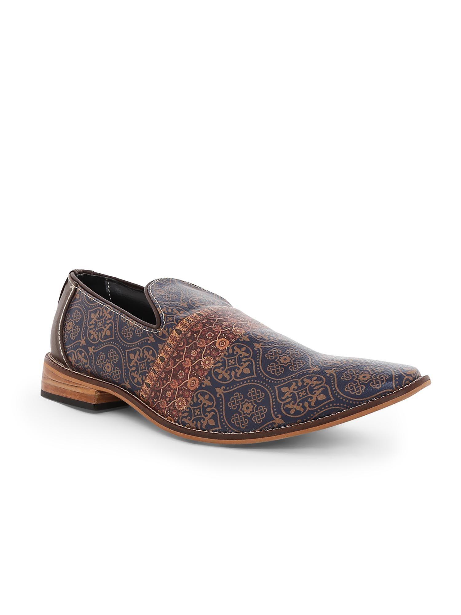navy blue printed slip-on casual shoes