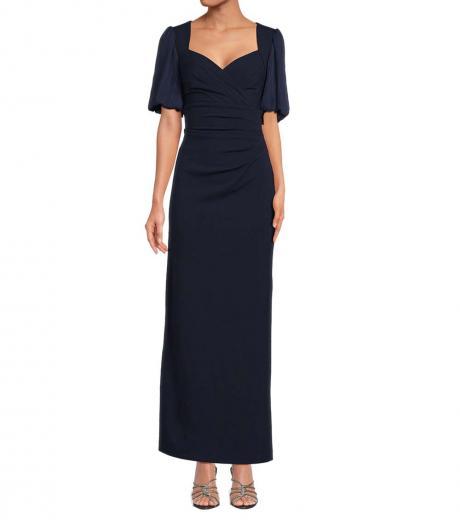navy blue ruched maxi dress