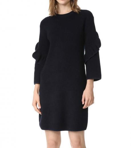 navy blue ruffle-sleeve sweater dress