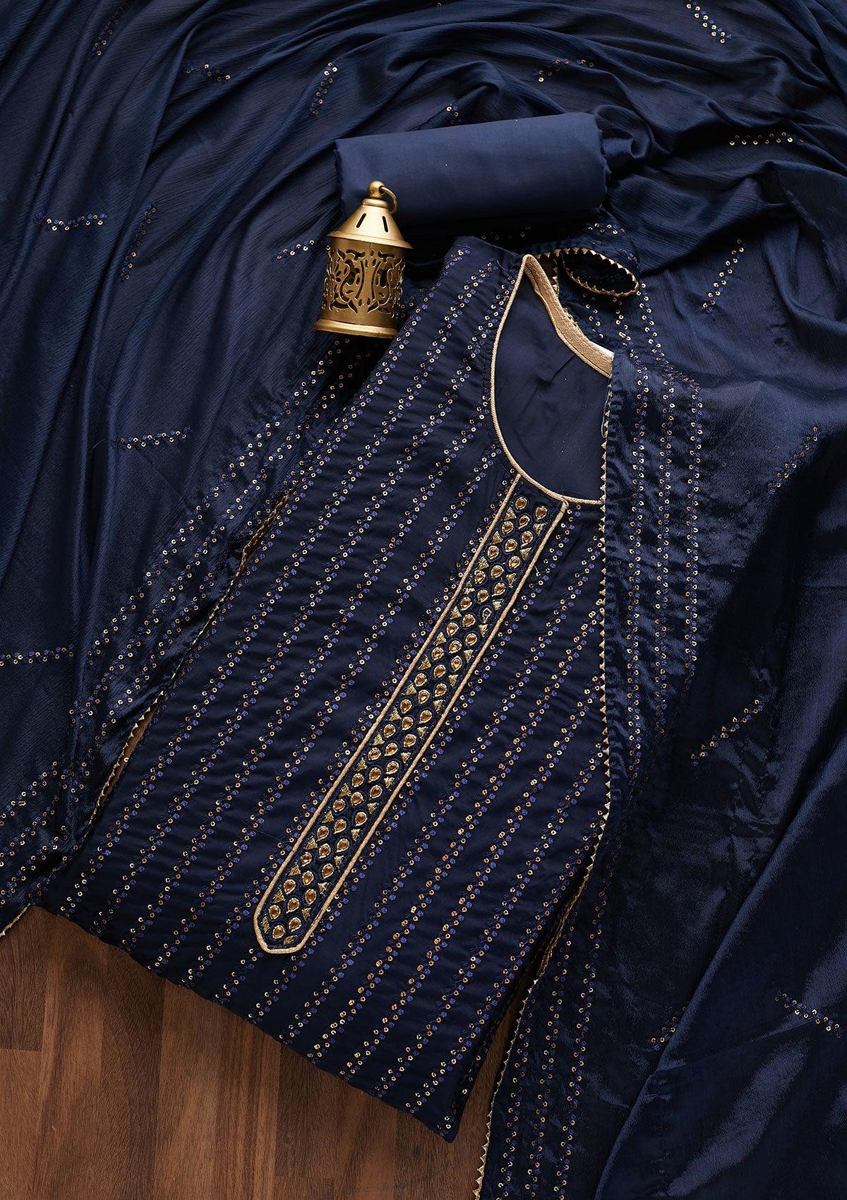 navy blue sequins georgette semi-stitched salwar suit