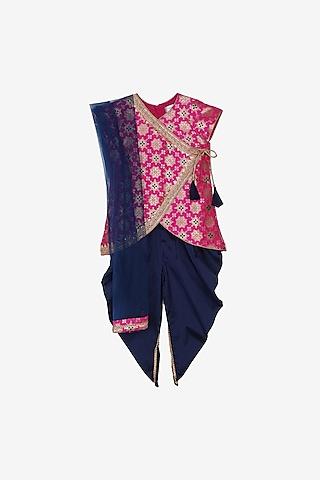 navy blue silk blend dhoti set for girls