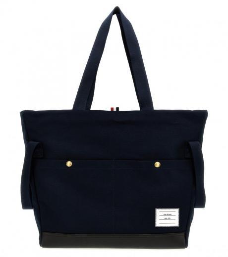 navy blue snap pocket shopping bag