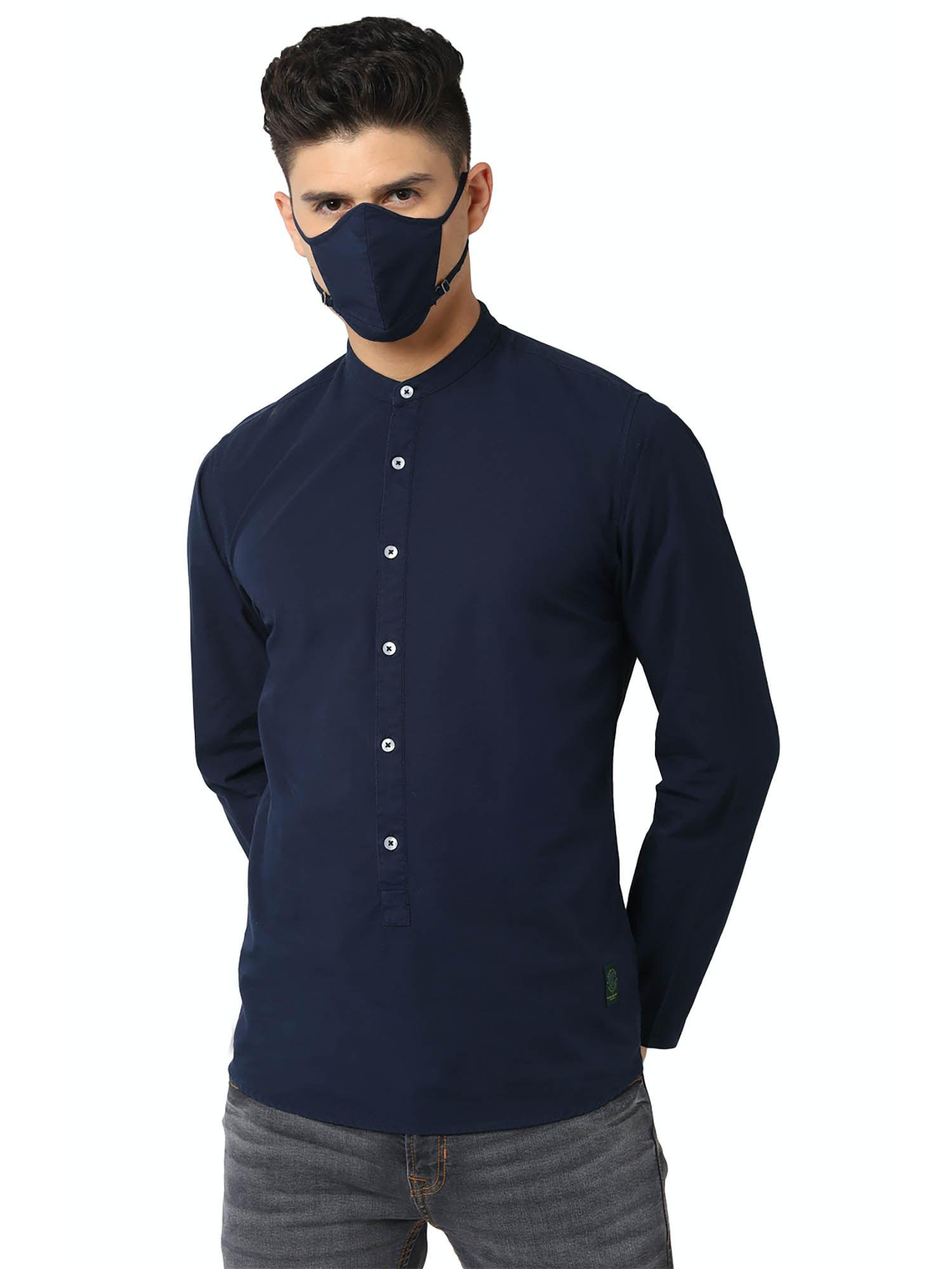 navy blue solid casual shirt with mask