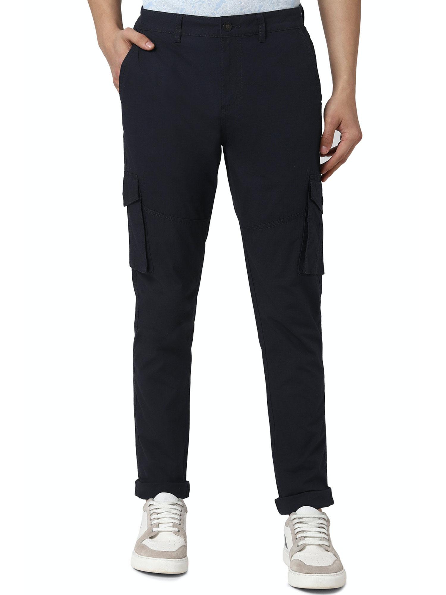 navy blue solid casual trouser