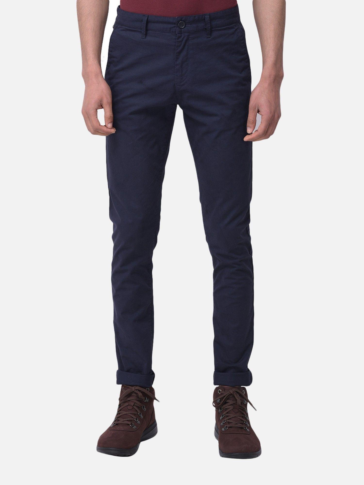 navy blue solid chinos