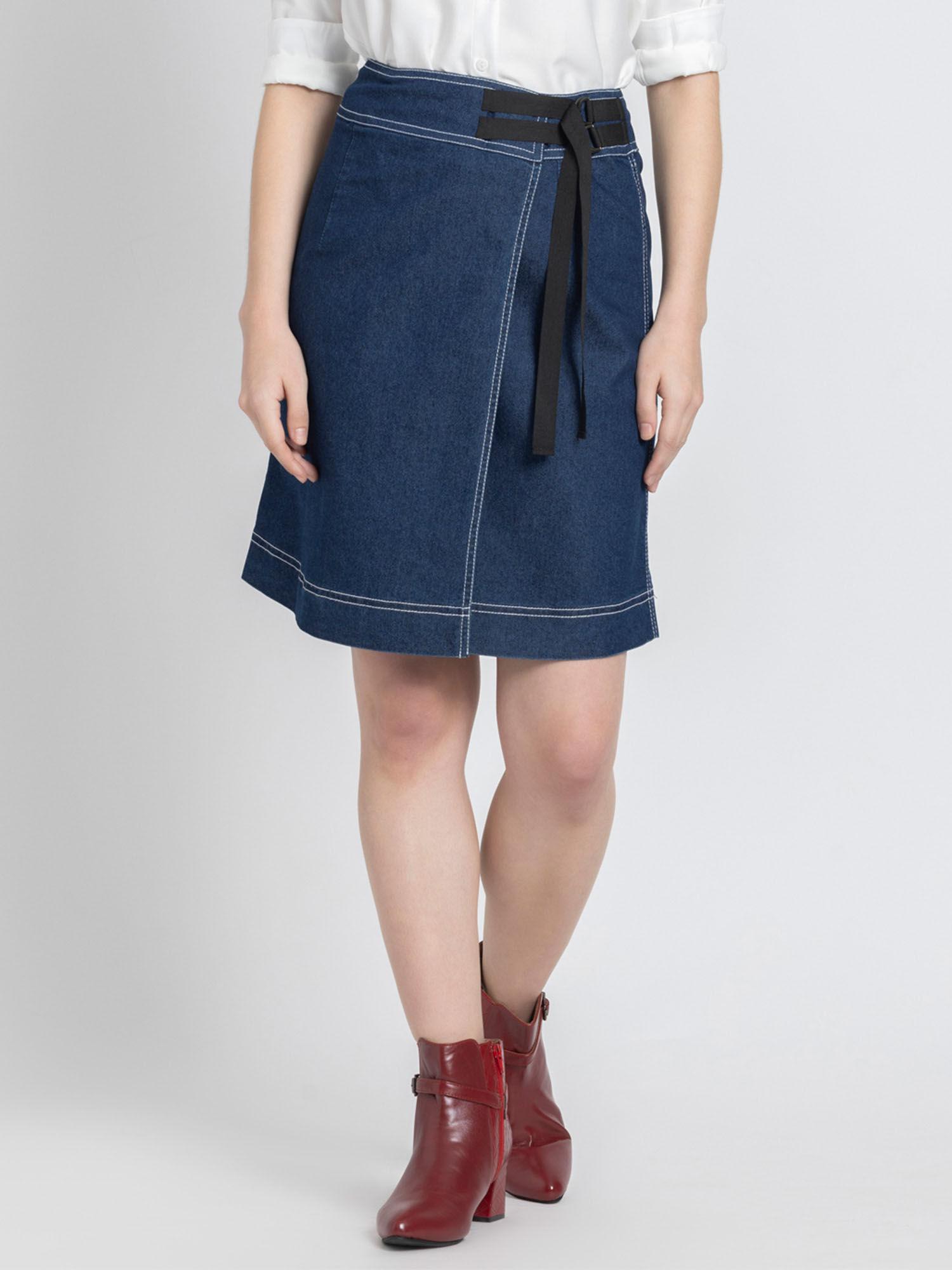 navy blue solid mini skirt