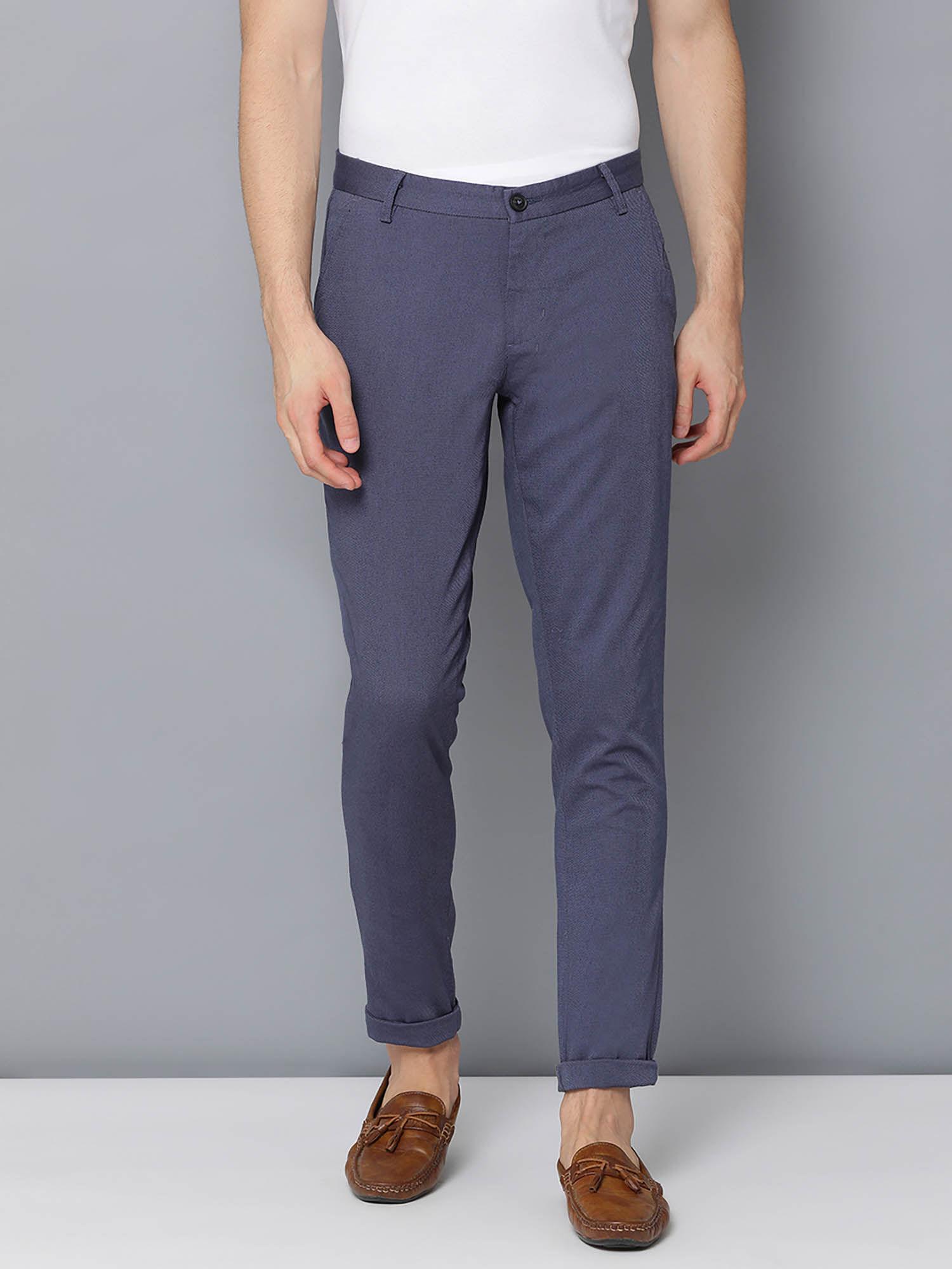 navy blue solid slim fit chinos