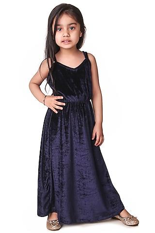navy blue velvet gown for girls