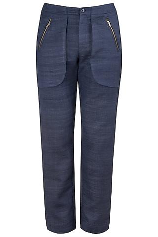 navy blue zipped pocket trousers
