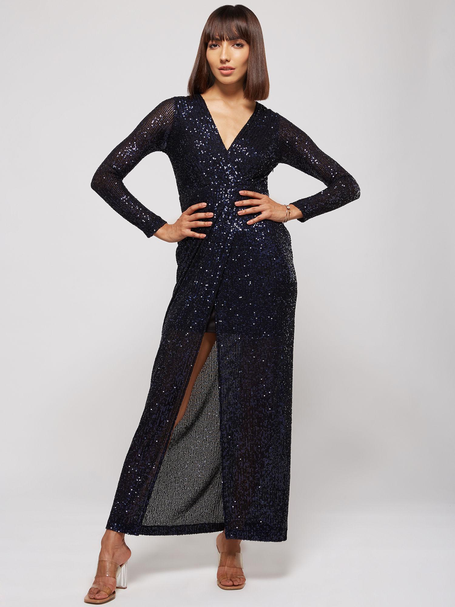 navy come and get me sequin maxi dress
