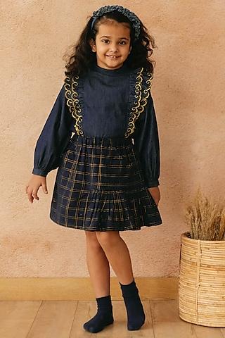 navy cotton embroidered top for girls