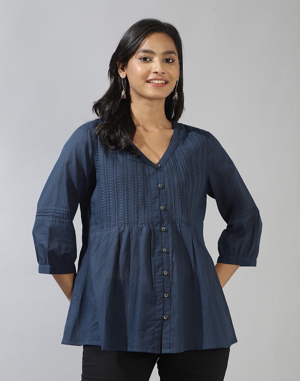 navy cotton embroidered tunic