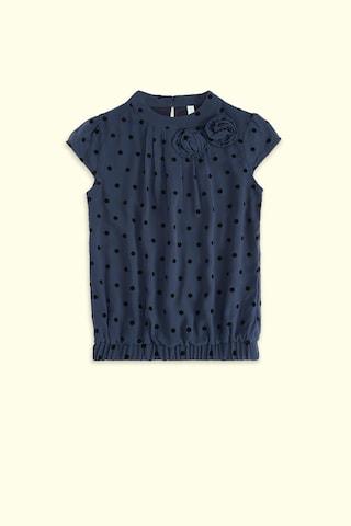 navy dots casual cap sleeves round neck girls regular fit top