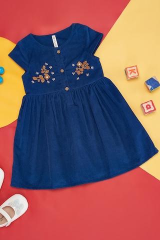 navy embroidered casual cap sleeves round neck baby regular fit  dress
