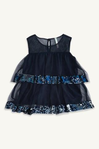navy embroidered party sleeveless round neck girls regular fit top