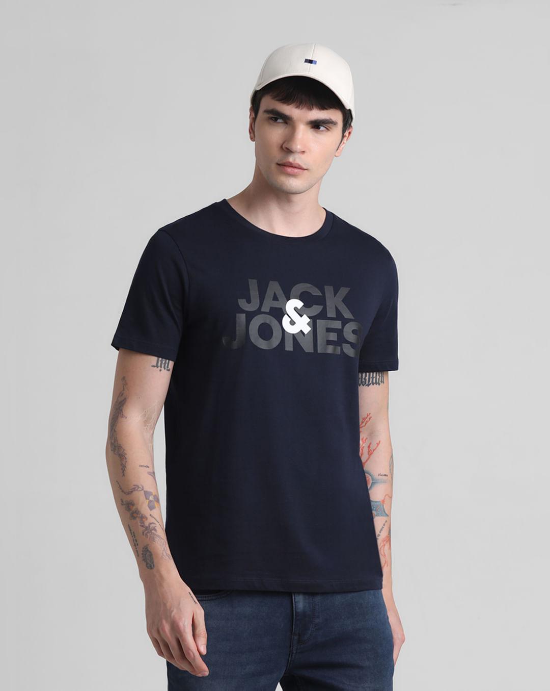 navy logo print crew neck t-shirt
