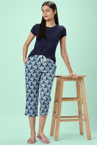 navy printed calf-length sleepwear women comfort fit pyjama