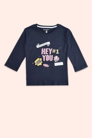 navy printed casual 3/4th sleeves crew neck girls regular fit t-shirt
