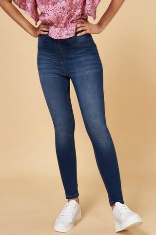 navy solid ankle-length high rise casual women skinny fit jeans