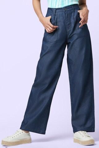 navy solid ankle-length mid rise casual women anti fit jeans