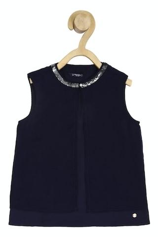 navy solid casual sleeveless round neck girls regular fit top