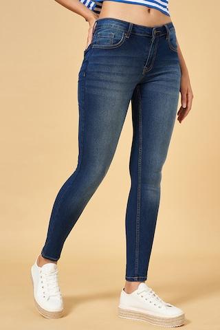 navy solid full length casual women skinny fit jeans