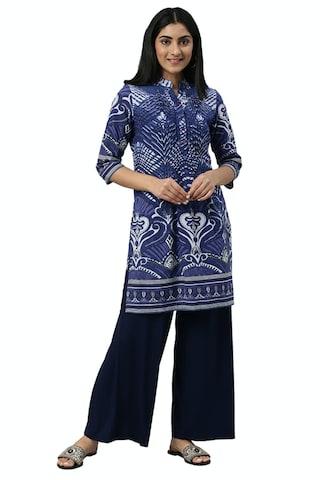 navy solid full length ethnic women relaxed fit palazzo
