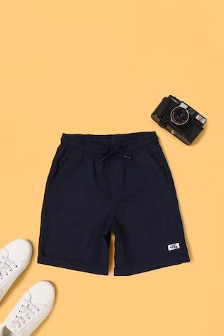 navy solid knee length mid rise casual boys shorts