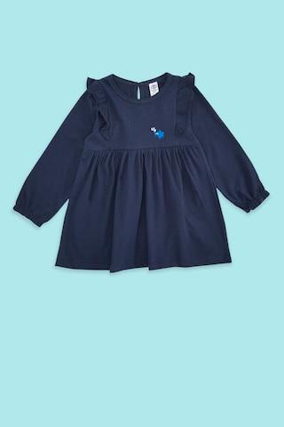 navy solid round neck casual full sleeves baby regular fit dress