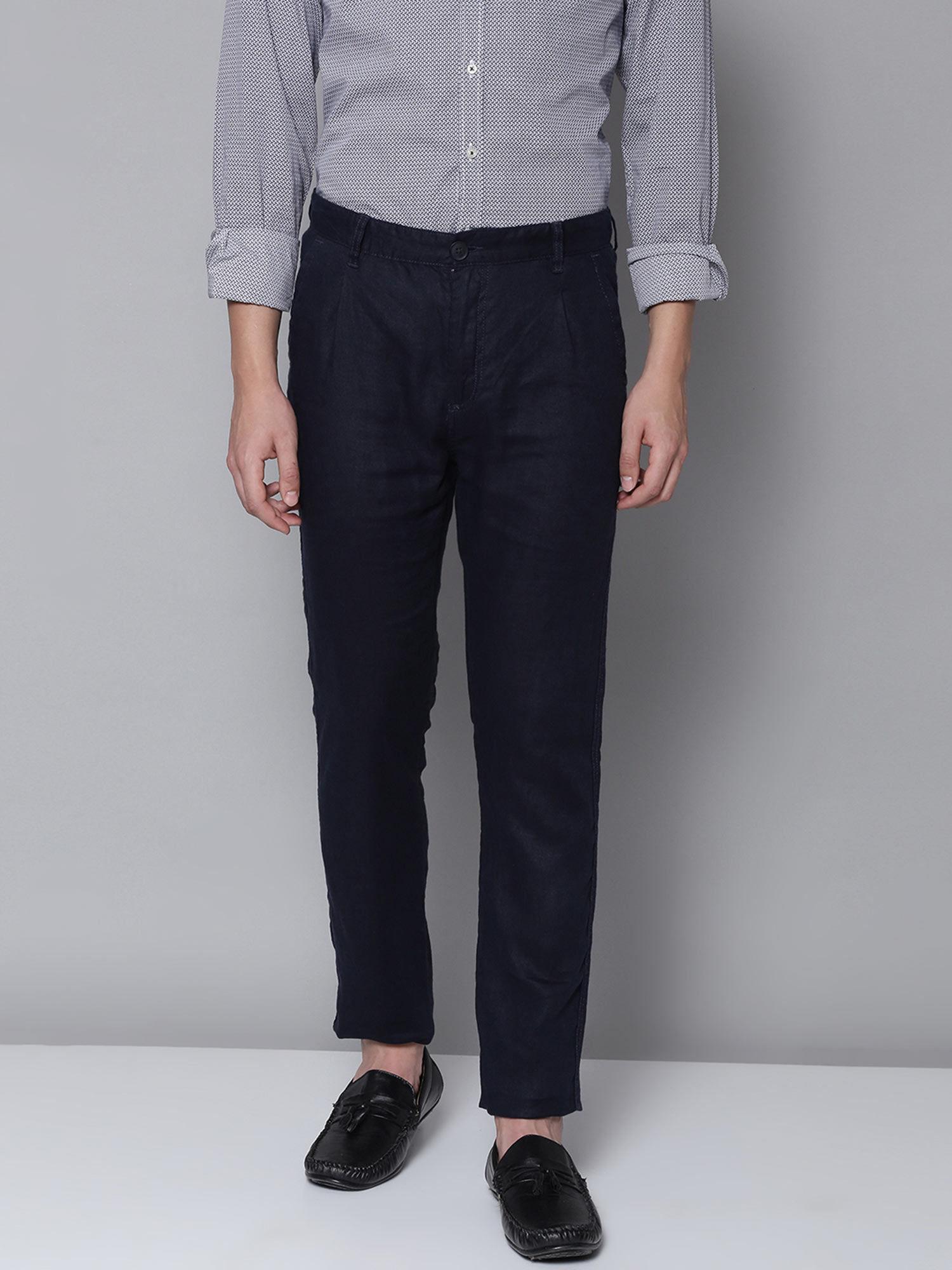 navy solid slim fit trouser