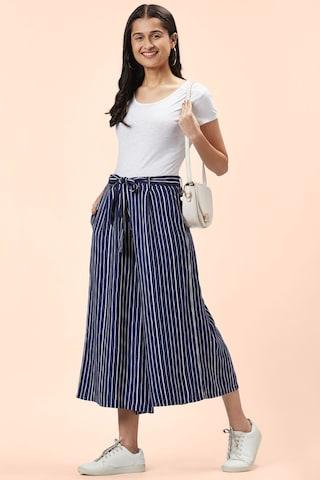 navy stripe ankle-length casual women regular fit casual bottom