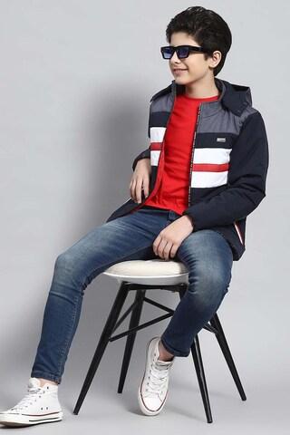 navy stripe casual full sleeves hooded neck boys smart fit jackets