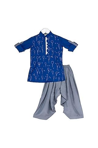 navy & grey embellished kurta set for boys