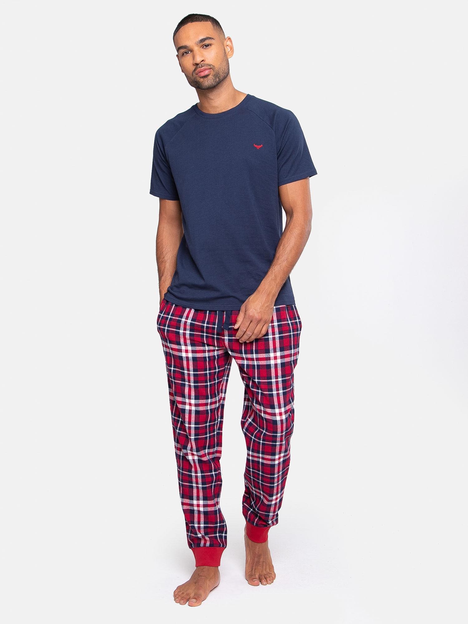 navy & red check pyjama & t-shirt (set of 2)