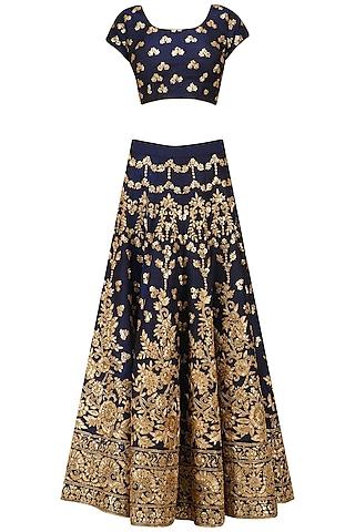 navy and gold embroidered lehenga set